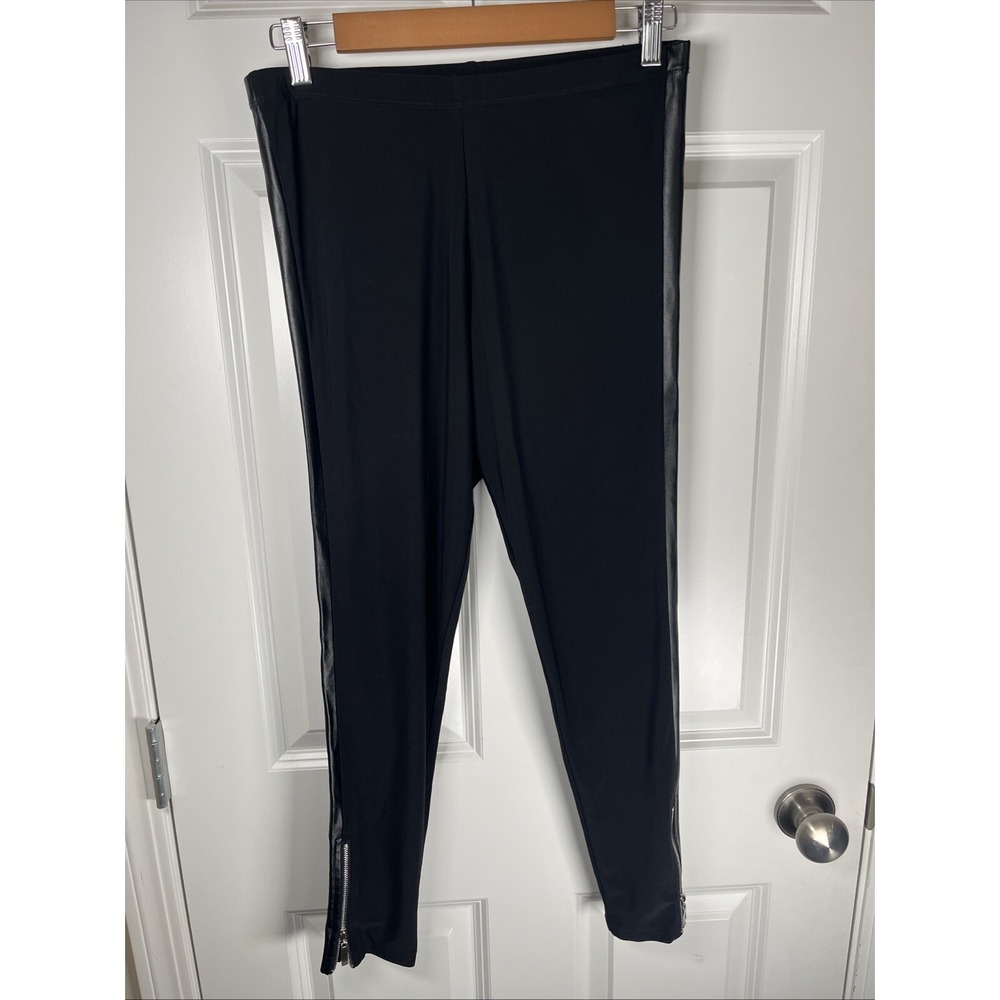 Vecceli Italy Black Sexy Stretch Pants Womens Small Vinyl‎ Sides Zipper Cuffs - Picture 2 of 10